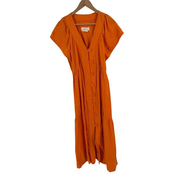 By Anthropologie Renee Flutter Sleeve Linen Blend Mini Dress Orange Size M - Picture 2 of 12
